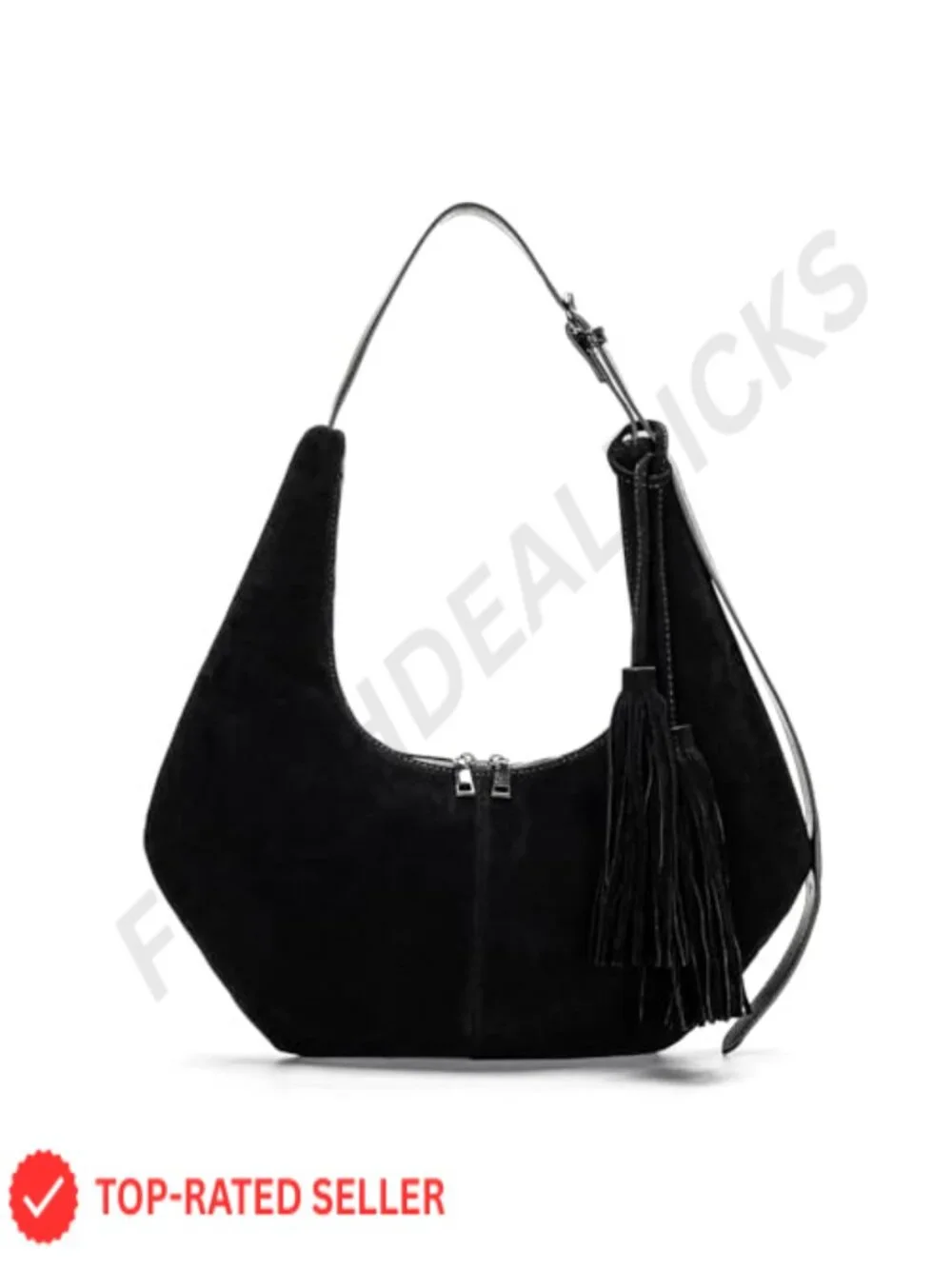 Faux Suede Tassel Hobo Shoulder Bag Women Slouchy Crescent Purse Crossbody